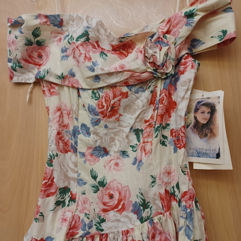 Gunne Sax Vintage White Floral Prairie Dress New with Tags Sz 10 - Picture 2 of 6